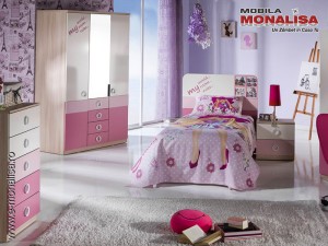 Mobila tineret dormitor fete roz Portivo cu birou
