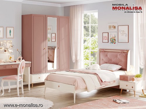Dormitor complet Tineret Copii Fete roz pudra Elegance de Lux