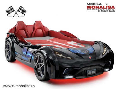 Pat in forma de Masina GTE Negru pentru Dormitor copii