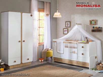 Pat bebe cu Sertare si Masa de infasat Colectia dormitor copii Natura Baby SL