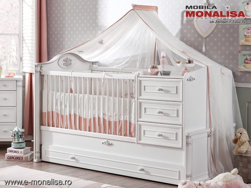 Pat Transformabil Combinat set dormitor copil bebe de LUX Romantic Baby