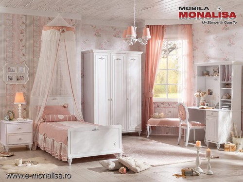 Mobilier alb dormitor Tineret / Copii Romantica - Set