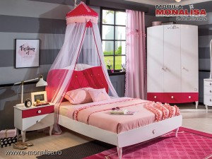 Componente Mobila Dormitor Fete alb cu rosu rubin colectia Yakut