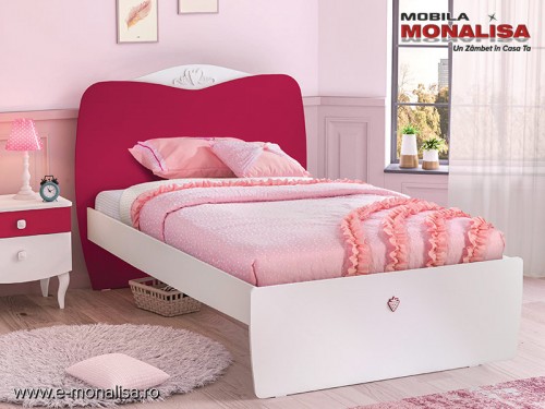 Pat Mobila Dormitor Fete alb cu rosu rubin colectia Yakut