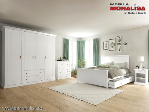 Set Mobila Dormitor Alb Clemence - Mdf - Lemn - Pal