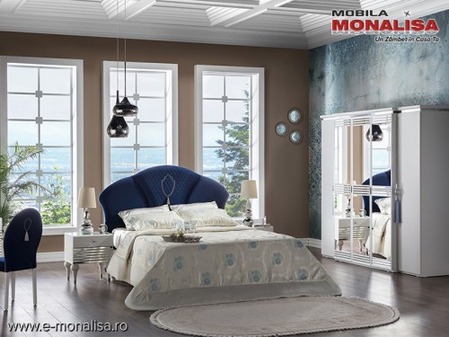 Dormitor modern lux Baron alb 5 usi oglinda pat 160x200