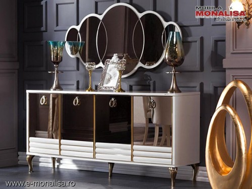 Set Living alb de Lux - Model lucios Modern Elegant Elite gold