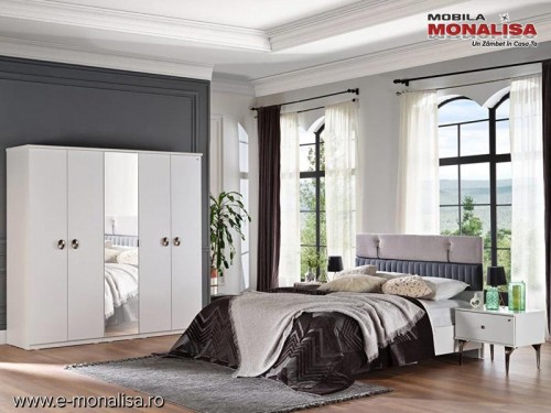 Mobila Dormitor alb fildes modern Roxy oferta pret set