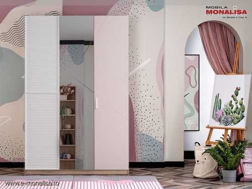 Dulap 3 Usi Fete Angel City roz pastel alb pt. Fete KUPA | Pret PROMO