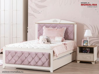 Pat Alb cu tablii Catifea Roz 120x200 pentru Fete New Frezya ❤️ Pret Fabrica