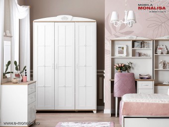 Dulap haine 3 usi Copii si Tineret Alb Off-White Mat Colectia Frezya - Kupa Elegant