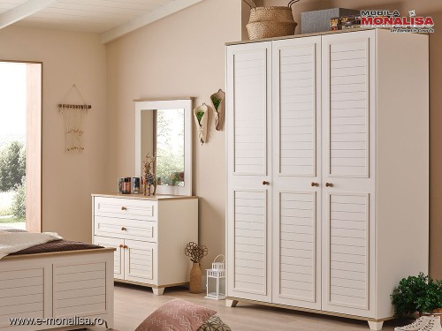 Dulap de haine 3 usi Crem Ivory dormitor Tineret NOVA ✅ Pret Direct