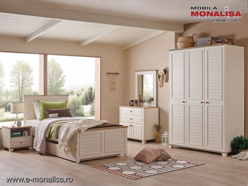 Mobila tineret alb mat fildes Set NOVA Premium | Oferta Pret