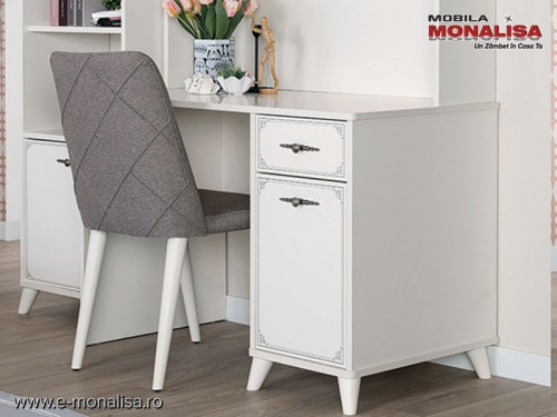 Birou copii Alb-Gri - Masa de scris si studiu Perla S - Kupa Genc