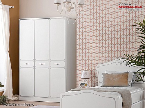 Dulap haine copii alb gri cu 3 usi Perla S | Oferta Pret Direct Fabrica