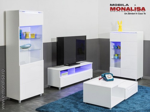 Mobila Living Alb modern MDF Lucios Newport