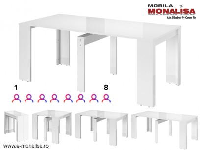 Masa consola Extensibila alb lucios 2-4-6-8 persoane Mateo / Helena