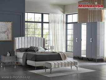 Set Mobila Dormitor moderna gri mdf lucios sticla gri Alessa