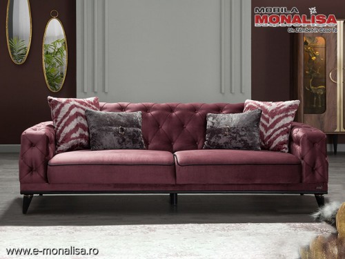 Canapea extensibila chesterfield modern Armada 3 locuri visiniu