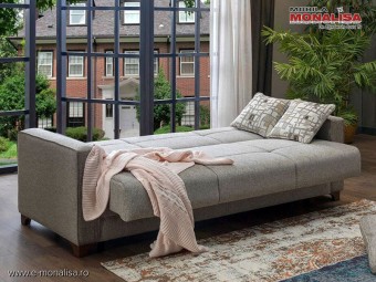 Canapea extensibila stofa bej maro cu lada depozitare Dearborn 3L