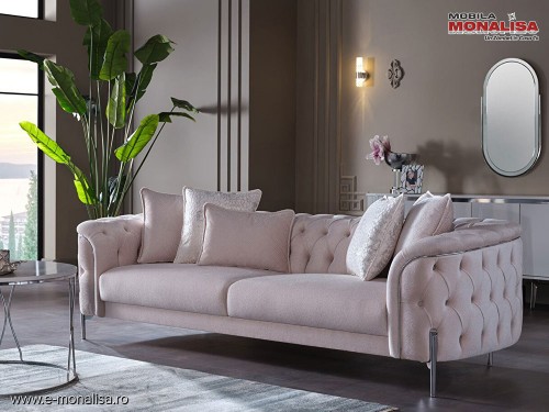 Canapea Catifea Crem Chester Modern Dolce Crom de Lux 3 Locuri Oferta