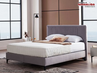 Pat Tapitat modern Gri cu Lada pt. lenjerie, somiera si pistoane Eva