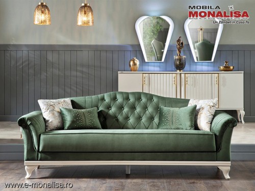Canapea verde de 3 locuri extensibila Helen smarald Lux