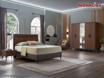 Set Mobila Dormitor modern wenge Matilda 5 usi oglinda pat cu Lada