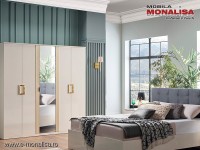 Dulap 5 usi - Mobilier dormitor crem lucios Perissa