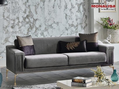 Canapea moderna gri cu detalii aurii Rita 3 locuri Gold de Lux