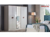 Dormitor alb sidef modern Rita - Set Dulap 5 usi + Comoda 5 sertare + oglinda rotunda