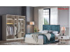 Dormitor alb sidef modern Rita - Set Dulap 5 usi + Comoda 5 sertare + oglinda rotunda