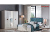Dormitor alb sidef modern Rita - Set Dulap 5 usi + Comoda 5 sertare + oglinda rotunda