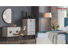 Dormitor alb sidef modern Rita - Set Dulap 5 usi + Comoda 5 sertare + oglinda rotunda