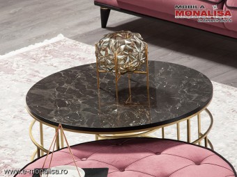 Masa si masuta cafea moderna rotunda blat marmorat Roma
