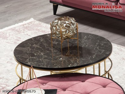 Masa si masuta cafea moderna rotunda blat marmorat Roma
