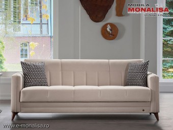 Canapea crem 3 locuri extensibila cu lada lenjerie Twin