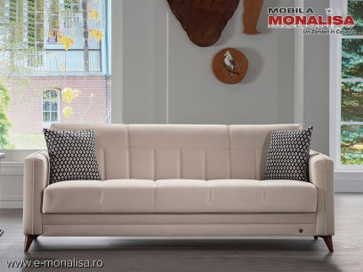 Canapea crem 3 locuri extensibila cu lada lenjerie Twin