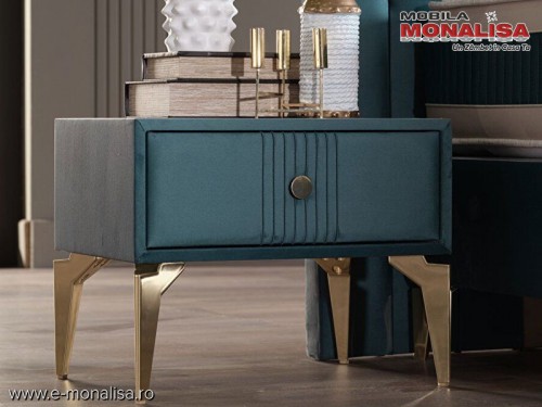 Noptiera tapitata verde pentru Dormitor modern Veyron Gold de Lux