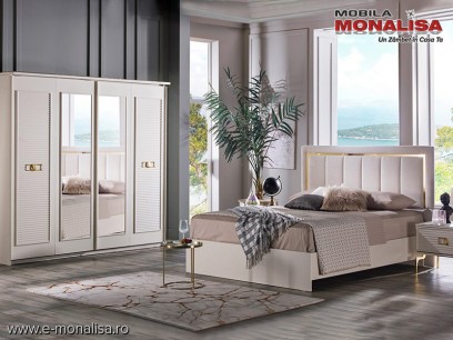 Set Mobila Dormitor moderna alb fildes Veyron de Lux usi glisante