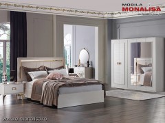 Mobila Dormitor alb fildes Dulap 5 usi Pat 160 Veyron de Lux Modern VRN