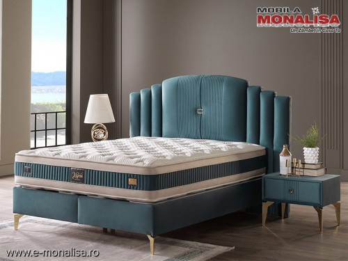 Pat tapitat Catifea Verde cu Lada depozitare si Somiera Veyron Gold 180x200