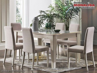 Masa living Extensibila Moderna alb lucios marmorat Veyron