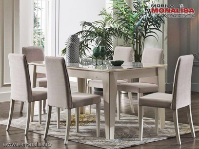 Masa living Extensibila Moderna alb lucios marmorat Veyron