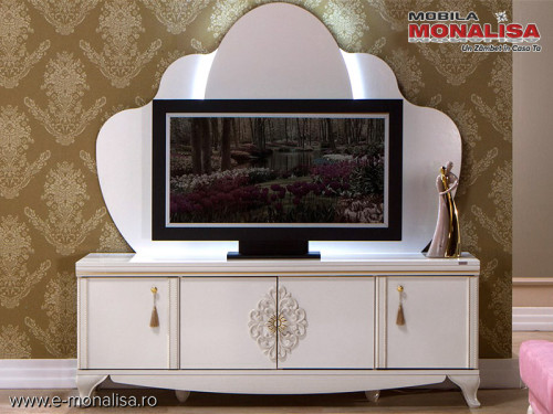 Comoda TV pt. Living elegant - Vienna alb fildes de Lux