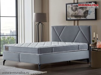 Pat tapitat Gri cu lada depozitare si somiera rabatabila Vital S