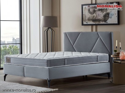Pat tapitat Gri cu lada depozitare si somiera rabatabila Vital S
