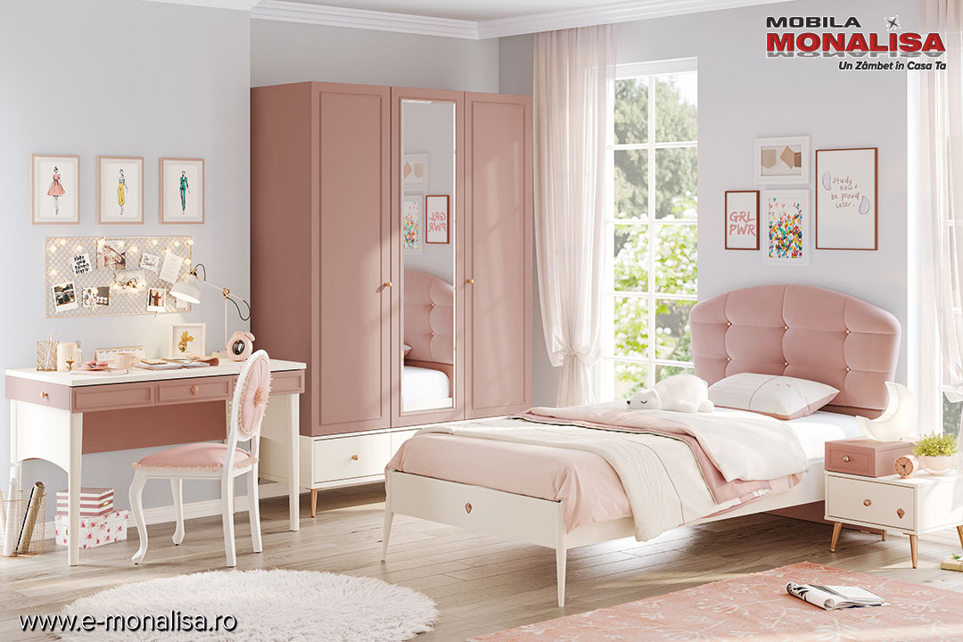 Mobila camera tineret copii roz prafuit Elegance Cilek camera tineret copii roz prafuit crem alb elegance cilek turcesc