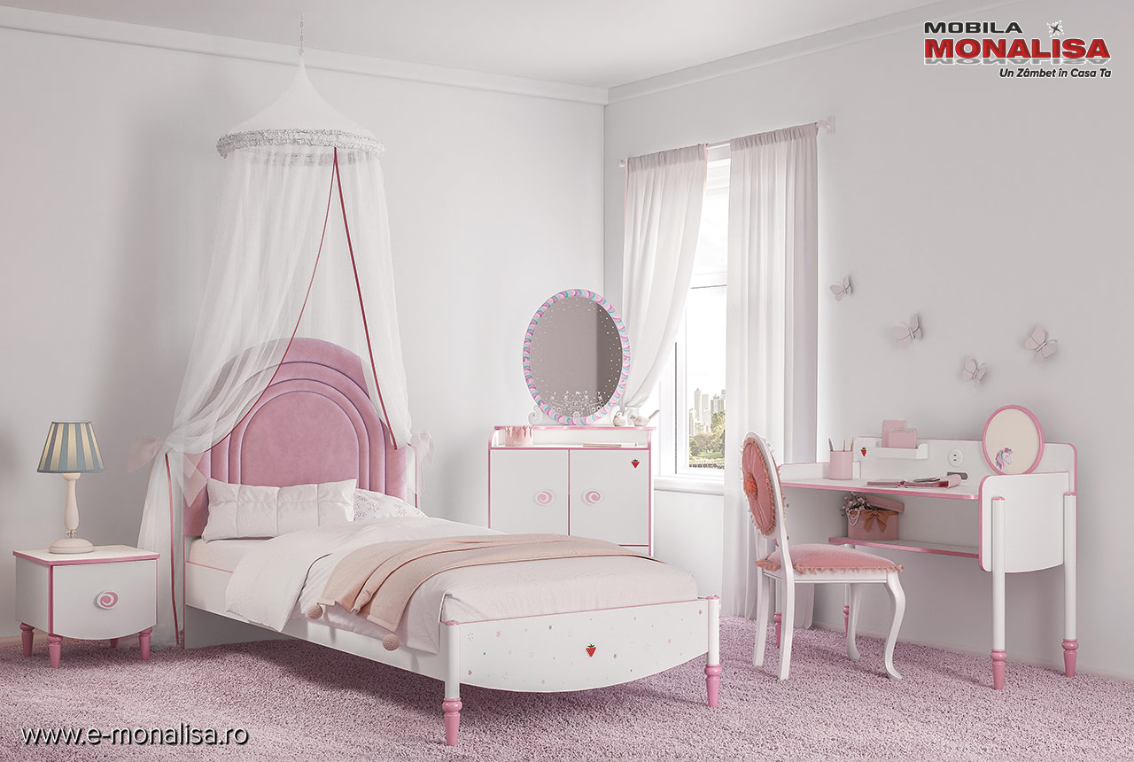 set camera studiu fete alb roz cu birou princess cilek pret promotii