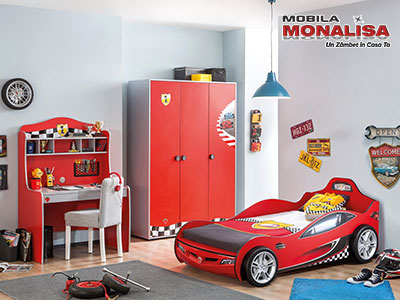 Dormitor Rosu cu pat masina de curse Race Cup Cilek
